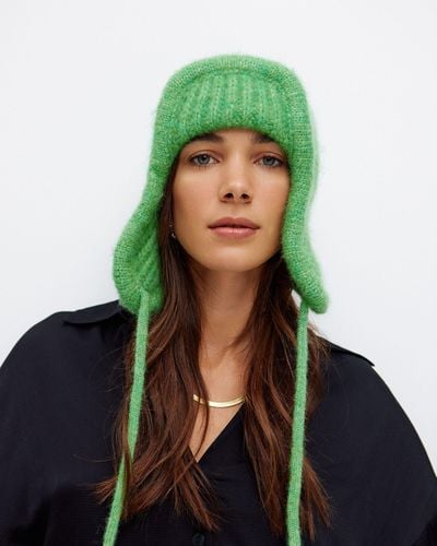 Oliver Bonas Green Marl Alpaca Knitted Trapper Hat