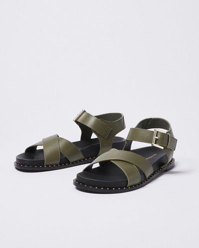 Oliver Bonas Crossover Studded Footbed Leather Sandals - Green