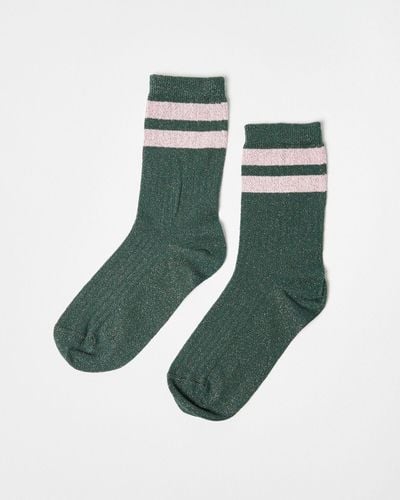 Oliver Bonas & Pink Glitter Stripe Ankle Socks - Green