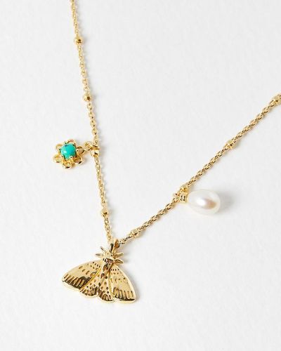 Oliver Bonas Clementine Turquoise Stone & Pearl Gold Plated Pendant Necklace - White