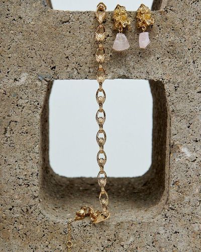 Oliver Bonas Talia Molten Metal Rose Quartz Drop Earrings - Pink