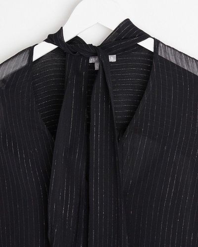 Oliver Bonas Metallic Stripe Tie Neck Mini Dress - Black