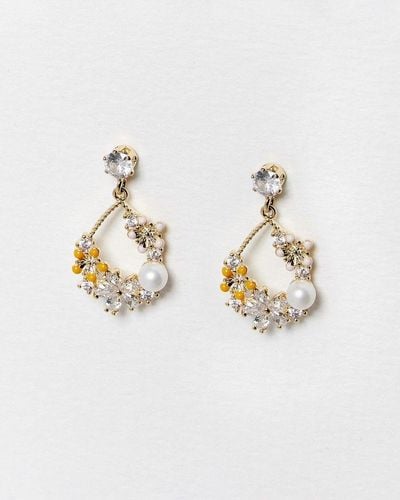Oliver Bonas Fleur Faux Pearl & Flower Teardrop Drop Earrings - White