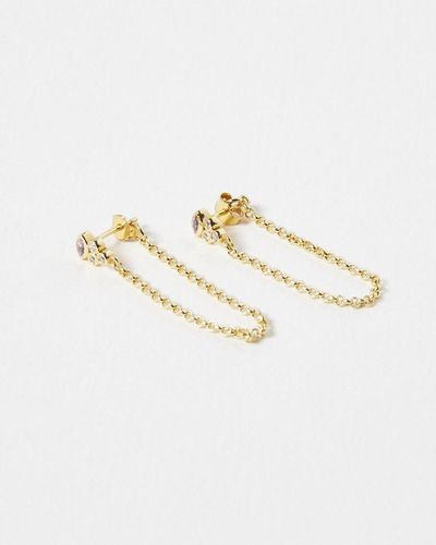 Oliver Bonas Lark Stone & Chain Loop Gold Plated Drop Earrings - White