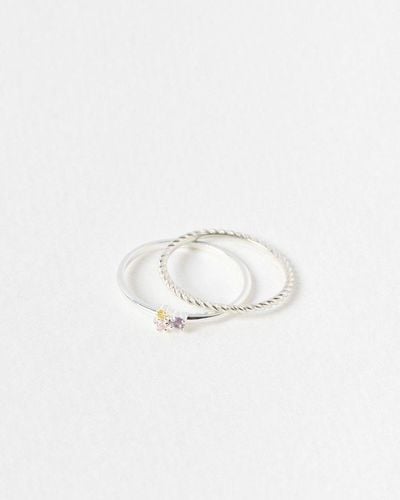 Oliver Bonas Aarna Cluster Silver Stacking Rings Set Of Two - White