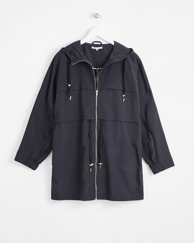 Oliver Bonas Hooded Black Long Line Rain Jacket, Size 6 - Blue