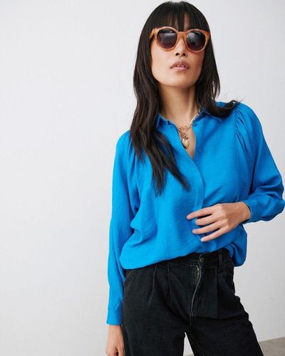 Oliver Bonas Textured Pleated Shirt - Blue