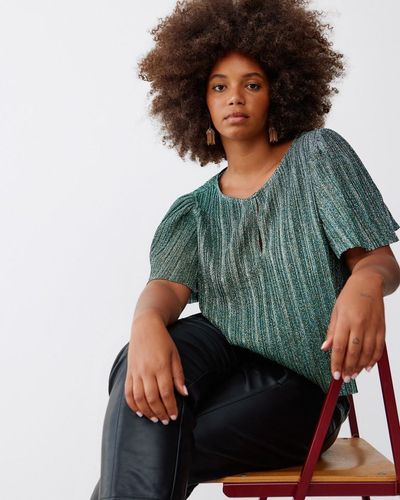 Oliver Bonas Metallic Pleated Jersey Top - Green