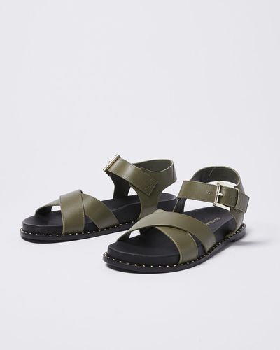 Oliver Bonas Green Crossover Studded Footbed Leather Sandals, Size Uk 3