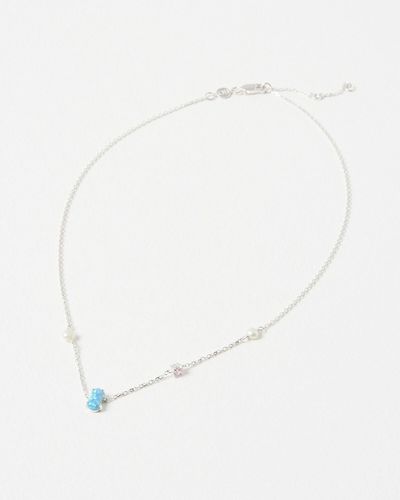 Oliver Bonas Rita Opalite & Rhodolite Silver Collar Necklace - White