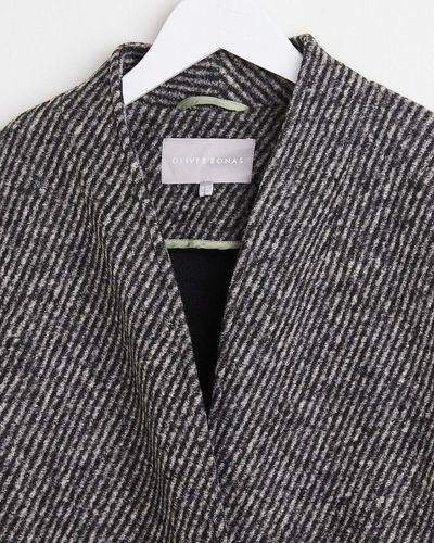 Oliver Bonas Diagonal Stripe Wool Blend Bonded Coat - Gray