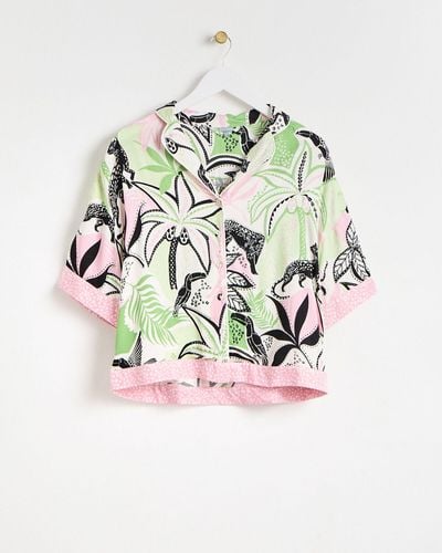 Oliver Bonas Jungle Palm Top & Shorts Pyjama Set, Size 6 - Green