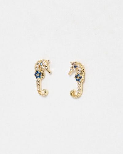 Oliver Bonas Lana Seahorse Gold Stud Earrings - White