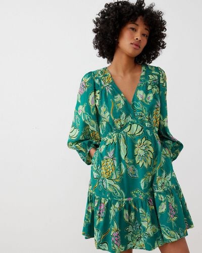 Oliver Bonas Paisley Floral Tiered Mini Dress, Size 6 - Green