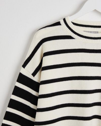 Oliver Bonas Monochrome Stripe Pocket Sweater - Black
