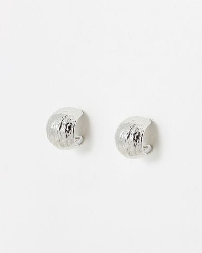 Oliver Bonas Hali Textured Metal Circular Silver Hoop Earrings - White