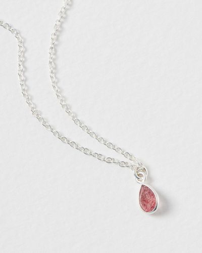 Oliver Bonas Auden Strawberry Quartz Silver Pendant Necklace - White
