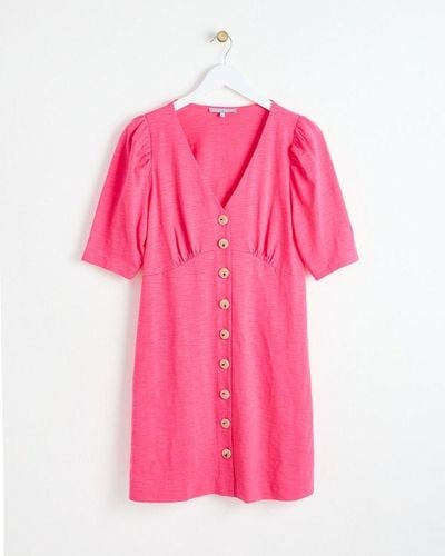Oliver Bonas Button Through Jersey Mini Dress - Pink