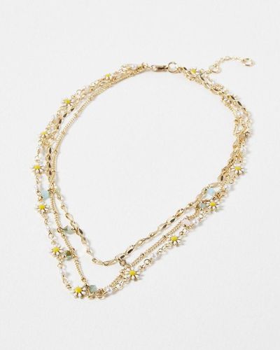Oliver Bonas Daisy Chain Triple Row Layered Chain Necklace - Natural