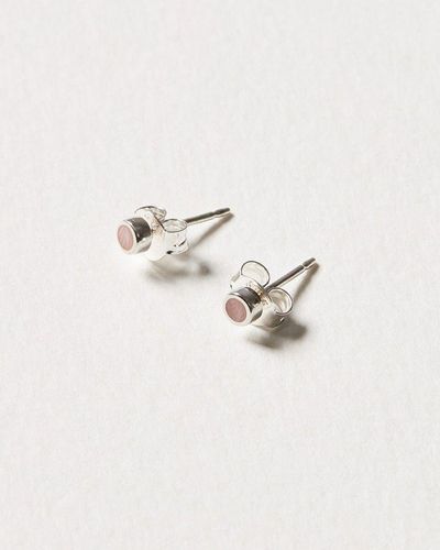 Oliver Bonas Nettie Mini Rhodonite & Silver Stud Earrings - Pink