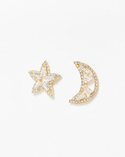 Oliver Bonas Felicity Mismatch Star & Moon Glass Inlay Stud Earrings Large - White
