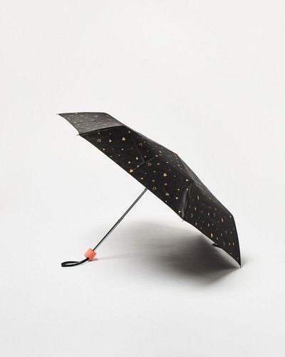 Oliver Bonas Metallic Gold Hearts Umbrella - Black