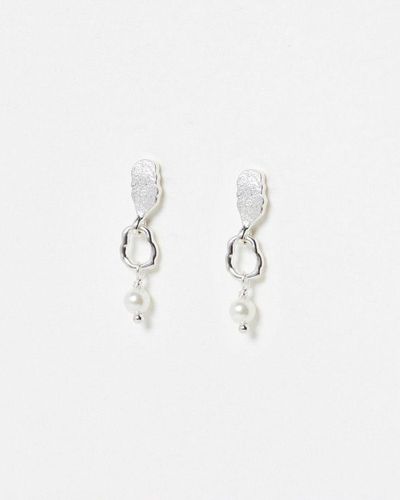 Oliver Bonas Aadi Molten Forms Pearl Drop Earrings - White