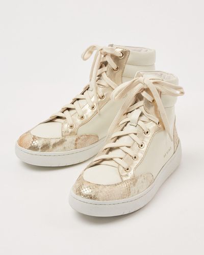 Oliver Bonas Metallic Snake Print & White Leather High Top Trainers, Size Uk 4 - Natural