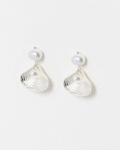 Oliver Bonas Coraline Shell & Faux Pearl Drop Earrings - White