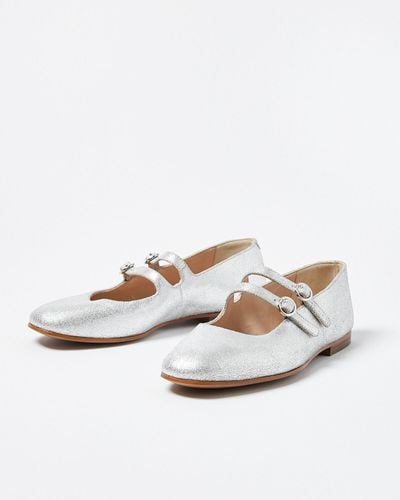 Oliver Bonas Mary Jane Double Buckle Silver Leather Shoes, Size Uk 3 - White