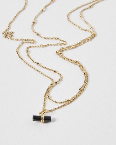 Oliver Bonas Franny Onyx Gold Plated Pendant Layered Necklace - White