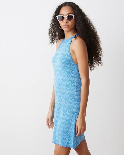 Oliver Bonas Scallop Knitted Mini Dress - Blue