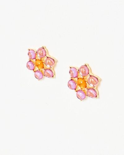 Oliver Bonas Abigail Pink & Orange Flower Stud Earrings - White