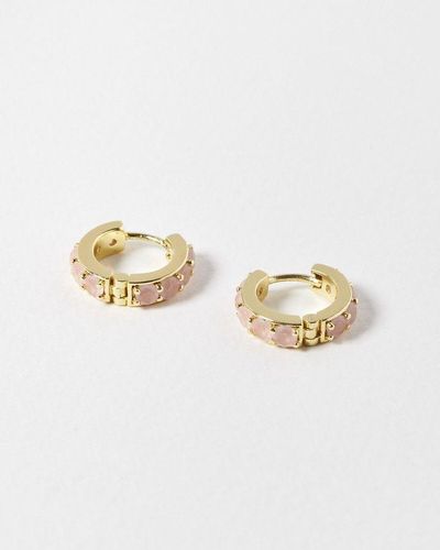 Oliver Bonas Lula Rose Hydro Chunky Gold Plated Clicker Hoop Earrings - White