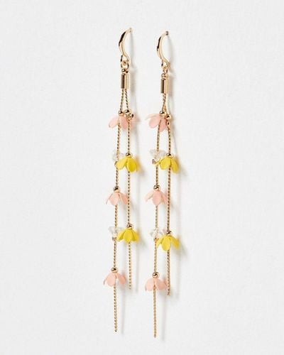 Oliver Bonas Kyomi Pink & Yellow Flower Chain Earrings - Multicolor