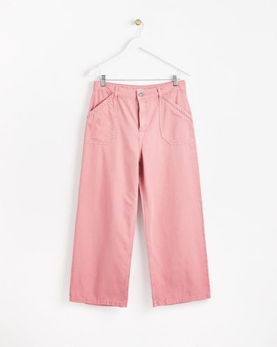 Oliver Bonas Pink Plait Pocket Denim Cropped Jeans, Size 10