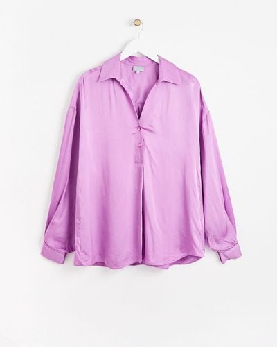 Oliver Bonas Oversized Satin Shirt, Size 6 - Purple
