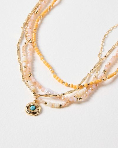 Oliver Bonas Leanne Glass Bead & Stone Layered Pendant Necklace - Metallic