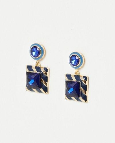 Oliver Bonas Noelle Square Gem Drop Earrings - Blue