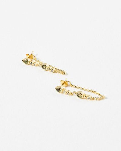 Oliver Bonas Laurel Teardrop Peridot Chain Gold Plated Drop Earrings - Metallic