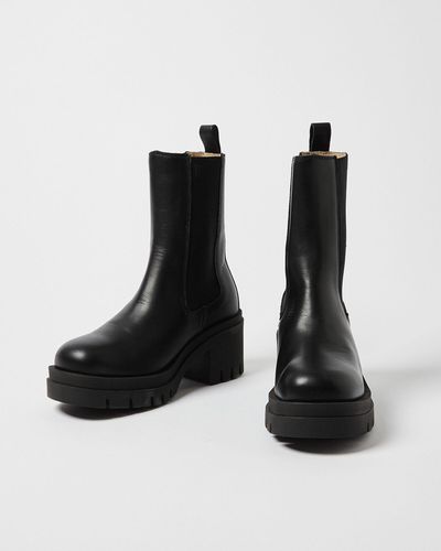SELECTED Sage Black Leather Heeled Chelsea Boots, Size Uk 3