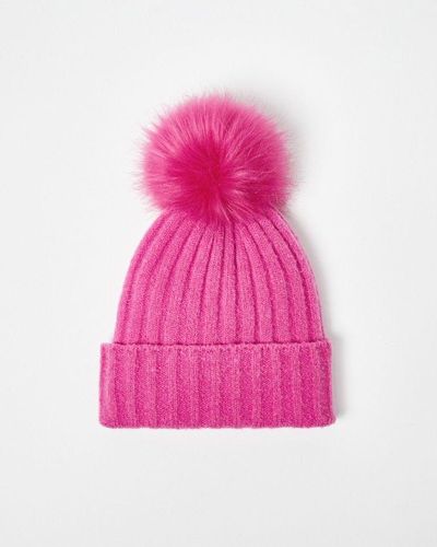Oliver Bonas Rib Pom Knitted Hat - Pink