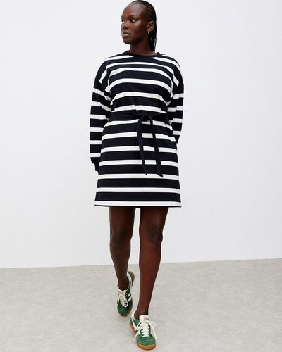 Oliver Bonas Monochrome Stripe Mini Dress - White