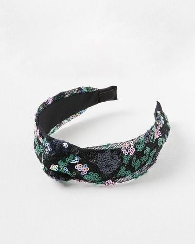 Oliver Bonas Paloma Sequin Flower Knot Headband - Green