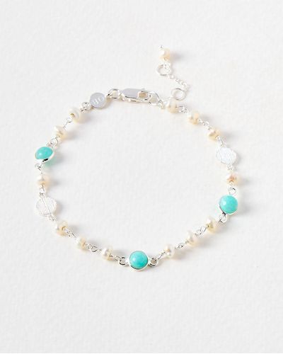 Oliver Bonas Eartha Amazonite & Freshwater Pearl Silver Chain Bracelet - White