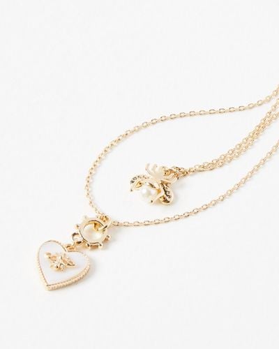 Oliver Bonas Cassia Bee & Heart Double Row Layered Pendant Necklace - White