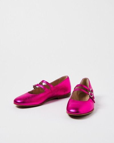 Oliver Bonas Mary Jane Double Buckle Leather Shoes - Pink