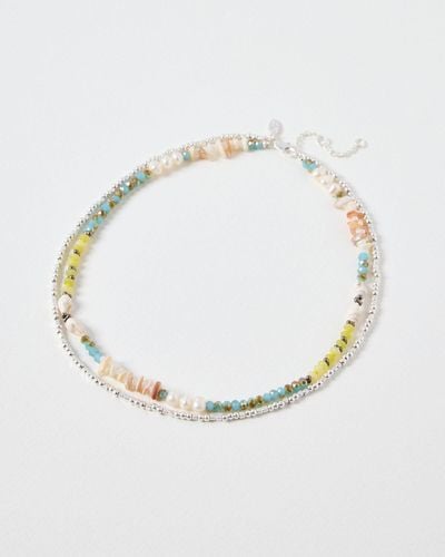 Oliver Bonas Kai Shell & Pearl Layered Beaded Necklace - Multicolour