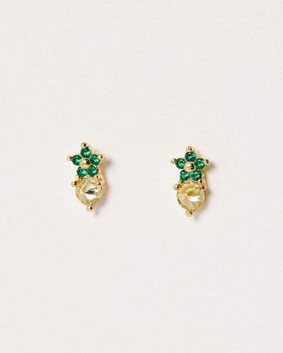 Oliver Bonas Ember & Gold Flower Stud Earrings - Blue