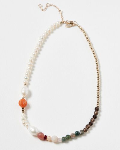 Oliver Bonas Adriana Stone & Freshwater Pearl Short Necklace - White